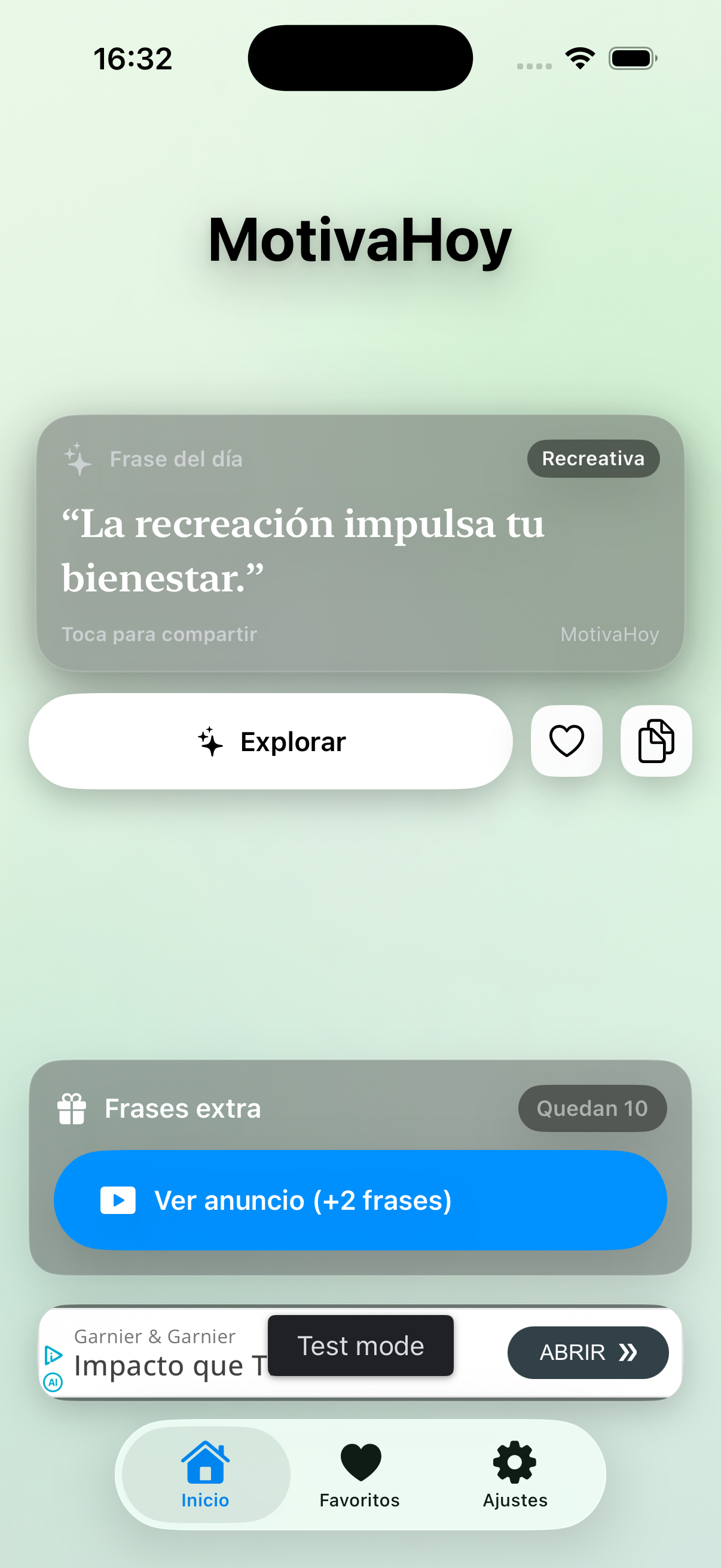 Pantalla principal de MotivaHoy